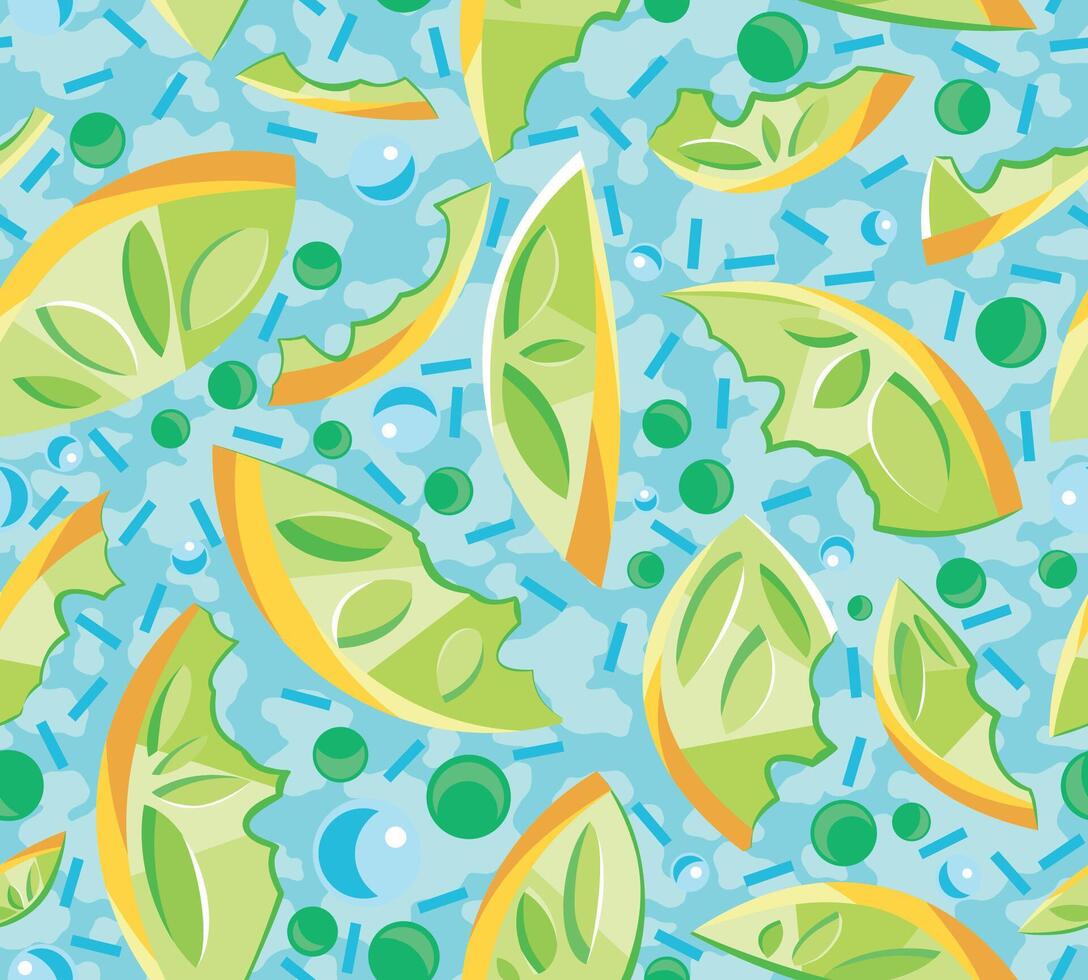 Cute lemon seamless pattern. Cartoon summer fresh fruit slice, sliced lime. Lemonade repeat texture for wallpaper, background, tropical fabric design print vector