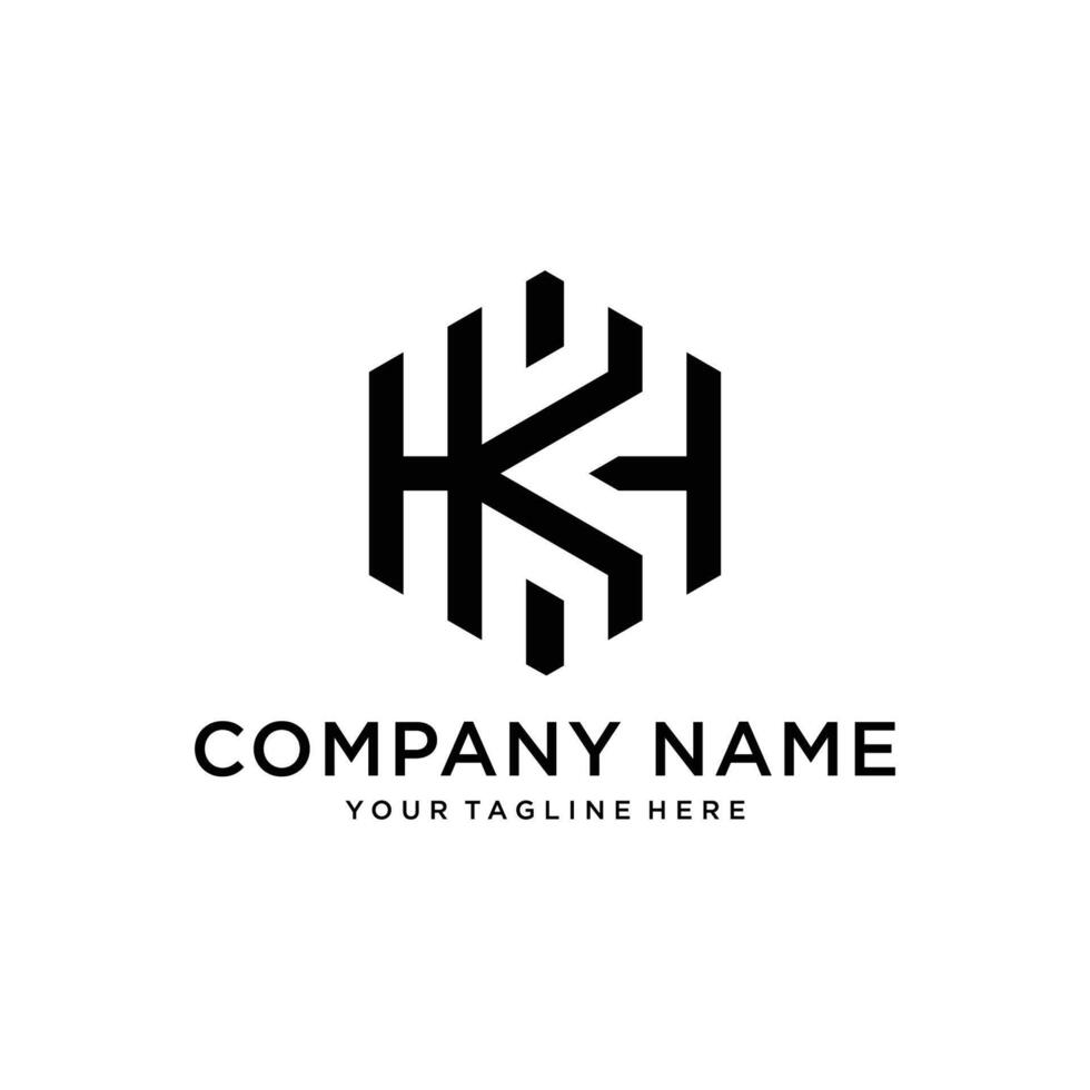 Logo HK or KH Hexagon, simple modern icon Initial KH with shape Hexagonal. vector