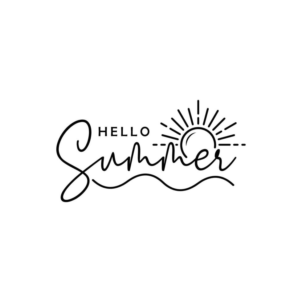 Hello Summer illustration, background. Fun quote hipster design logo or label. Hand lettering inspirational typography poster, banner. vector