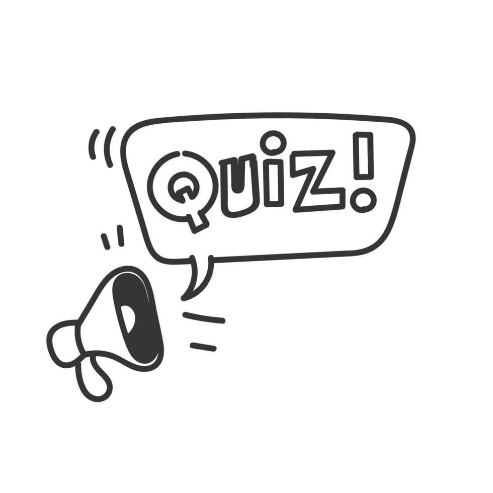 a black and white drawing of a megaphone with the word quiz vector