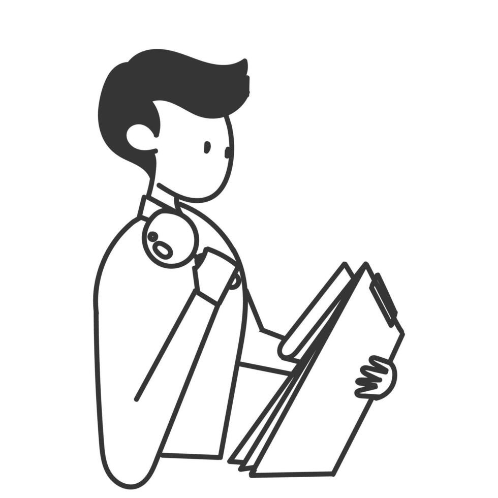 man reading a book with a magnifying glass and paper document vector