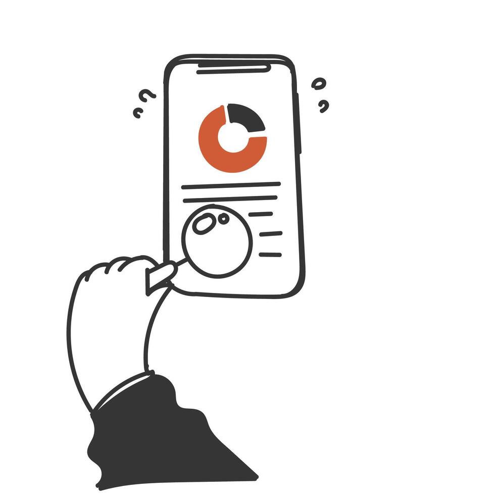 a hand holding a phone with a pie chart on it vector