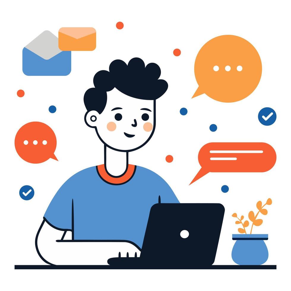 character working online. Concept of online communication vector