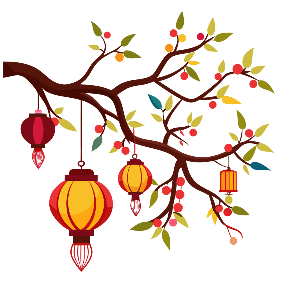 Charming Lantern Designs Draped on Tree Branches png