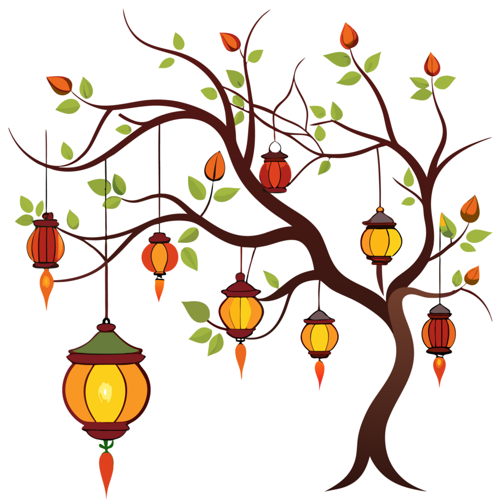 Stylish Lantern Lighting Suspended from Tree Branches png