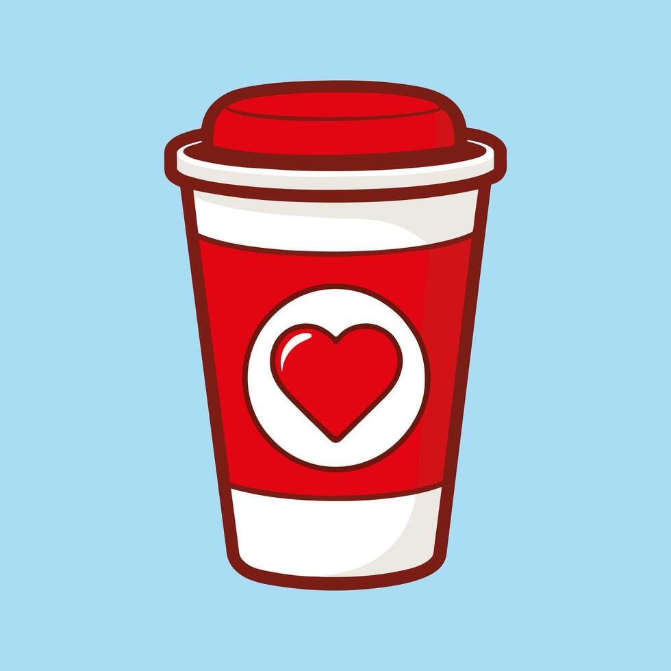 Red takeaway cup with heart image on it vector