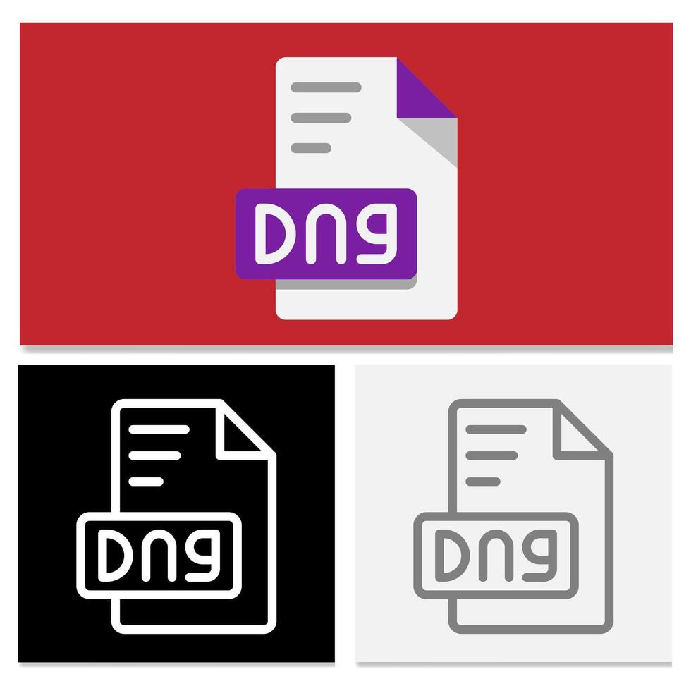 Set document dng file format in flat style. Complete pack of flat icons for all file types. Can be used for websites, UI and interfaces. vector
