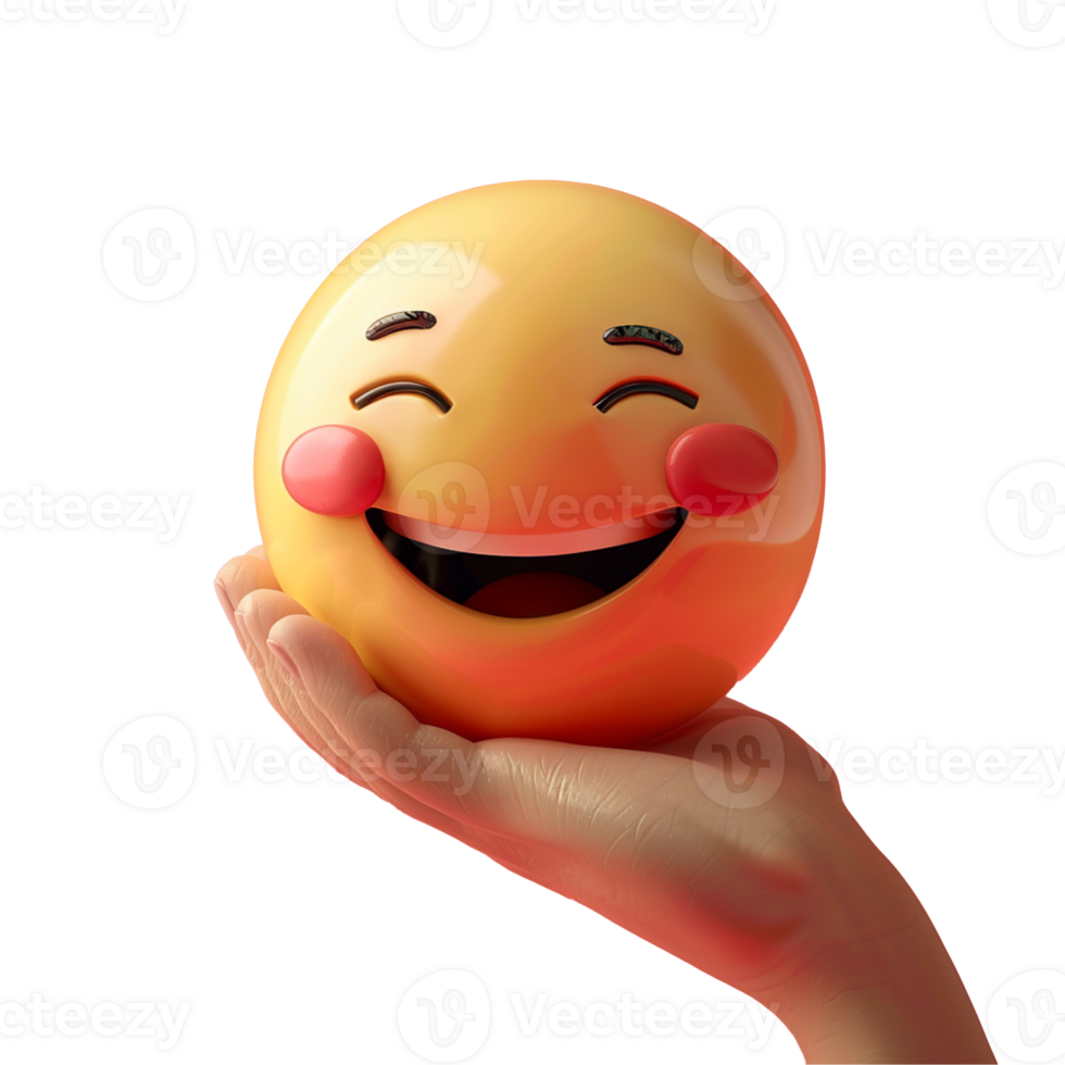 A hand holding 3d emoji isolated on transparent background, realistic Ai image png