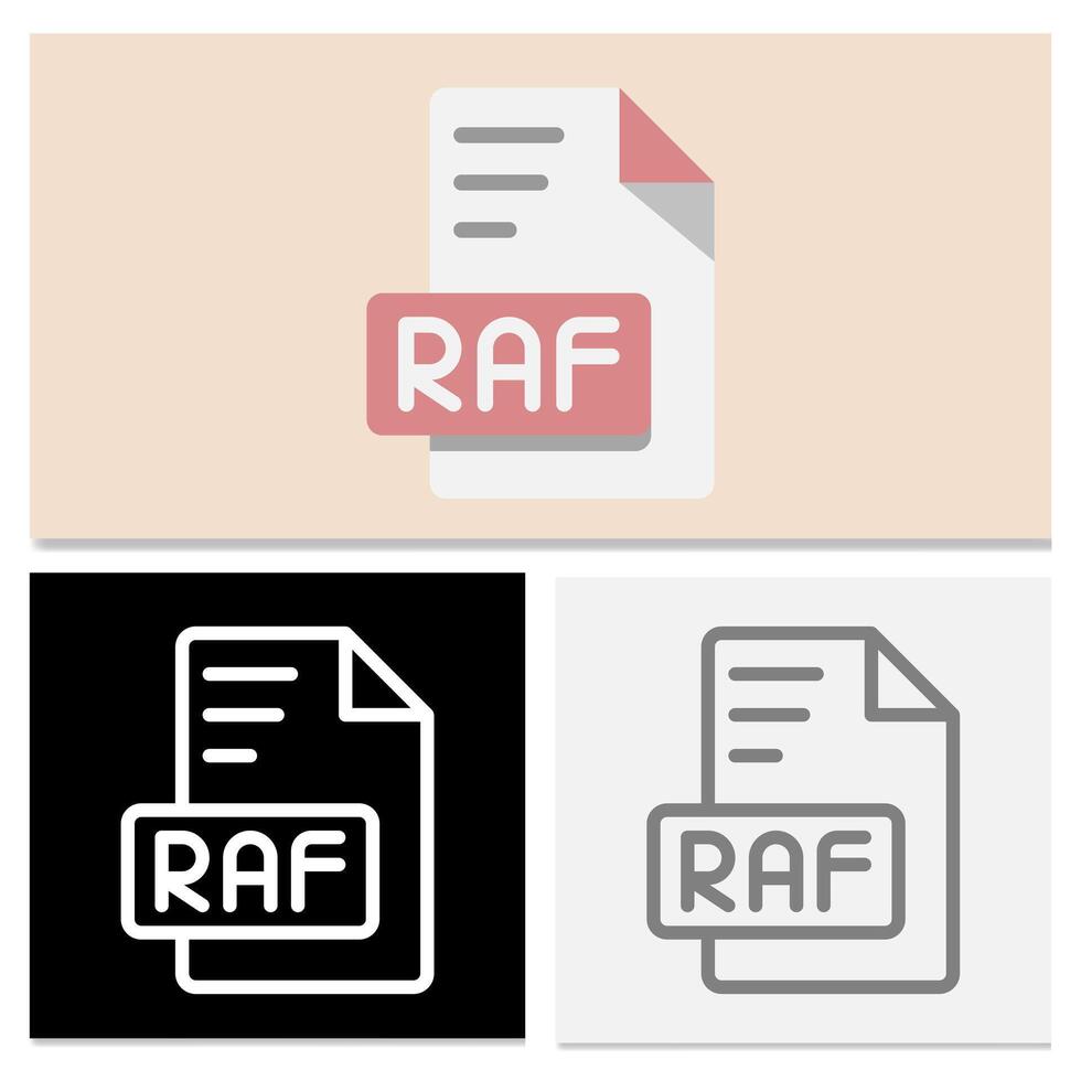 Raf document file format. set of flat file format icons with various color options. Can be used for websites, UI and interfaces. vector