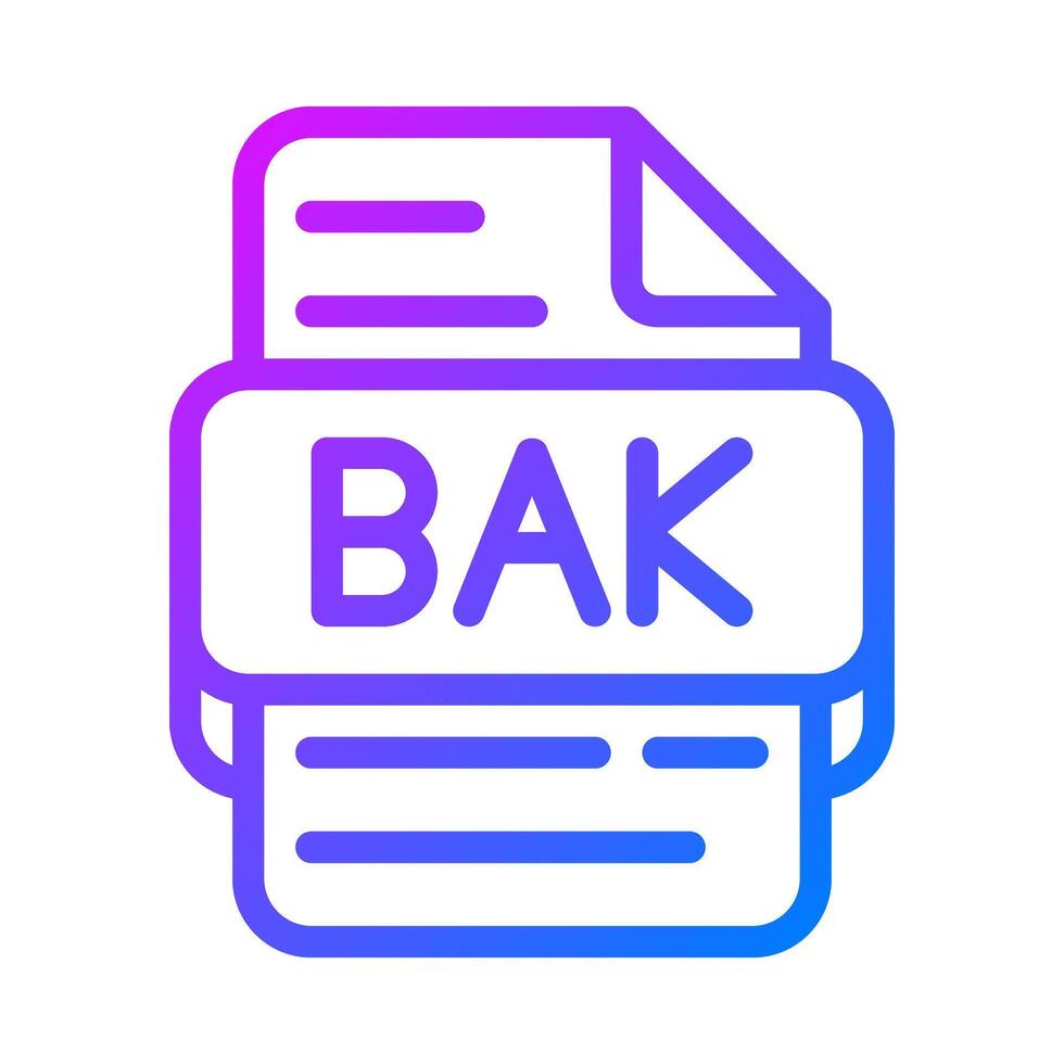 Bak document file type icon. Stylish Gradient Icons for Databases. illustration. vector