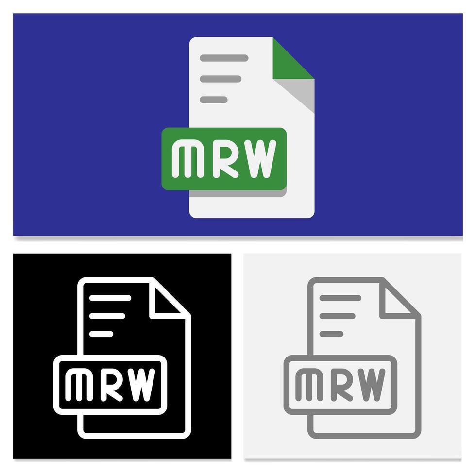 Set Mrw document file format. Unique flat file format icons for a personal design touch. Can be used for websites, UI and interfaces. vector