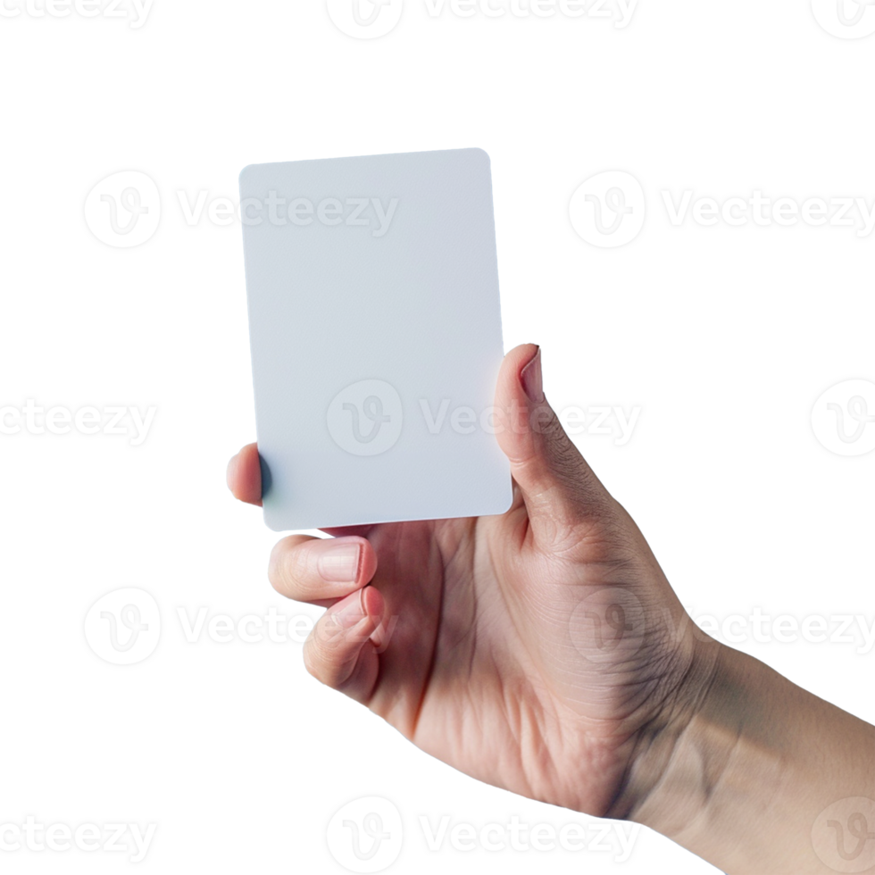 A hand holding visiting card isolated on transparent background, Ai png