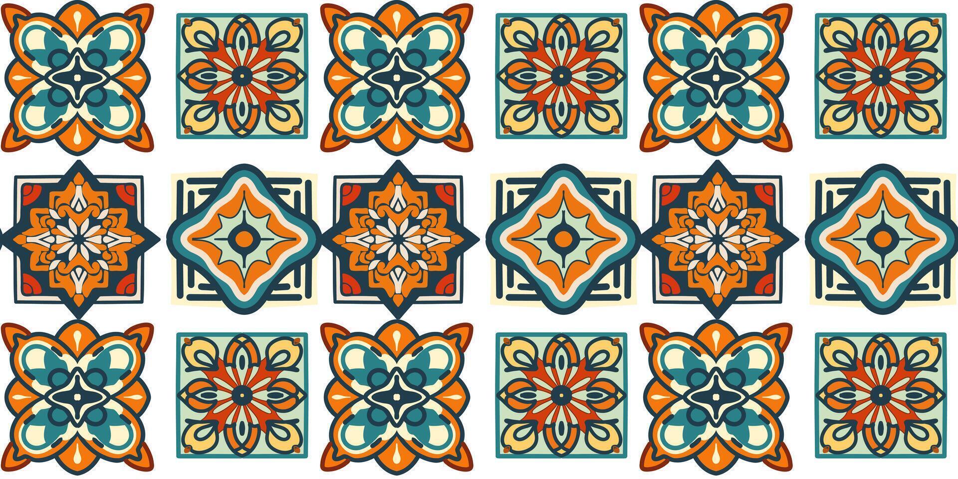 Set of geometric patterns, ornamental tiles vector
