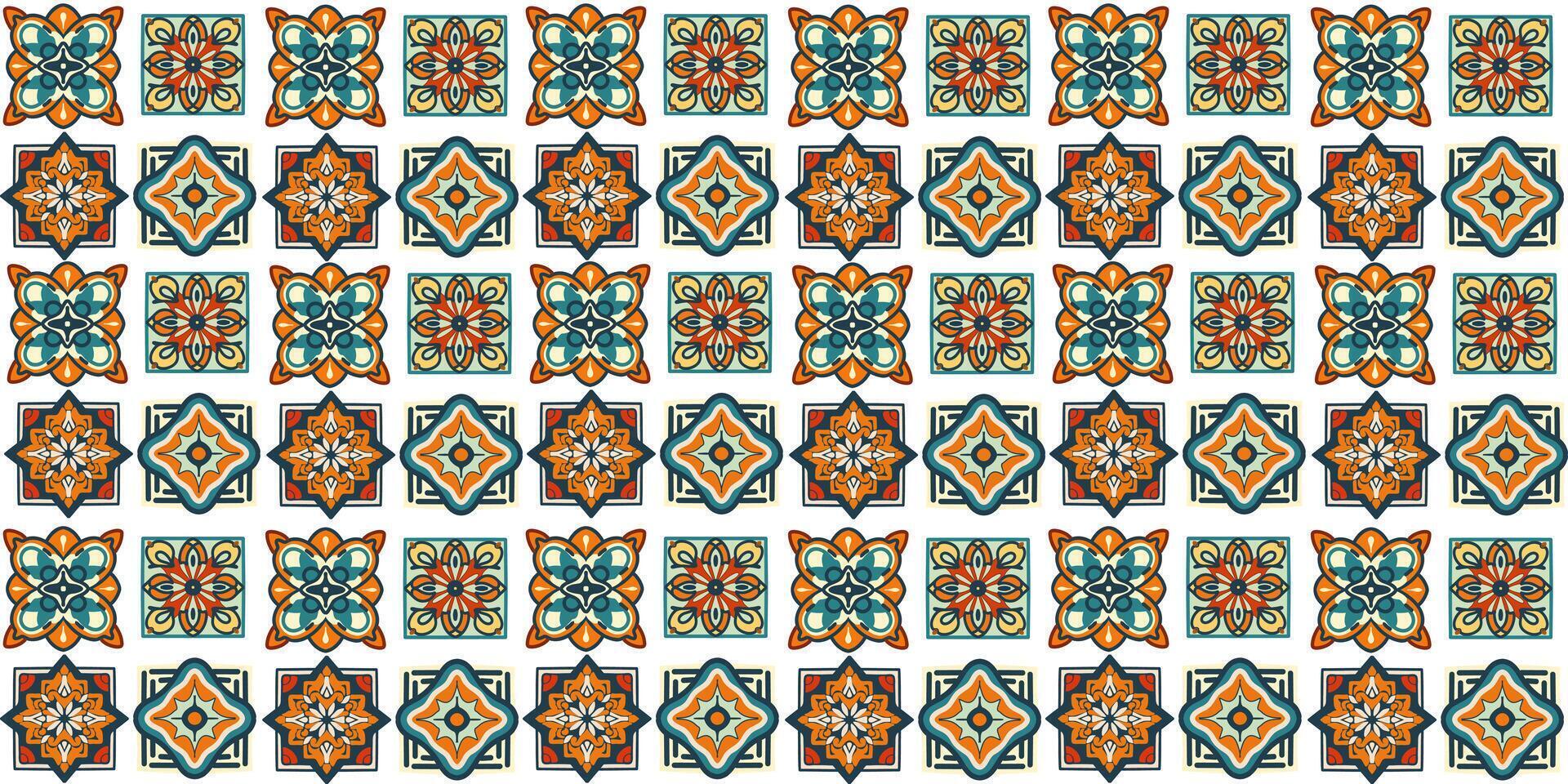 the seamless pattern, set of geometric ornamental square tiles vector