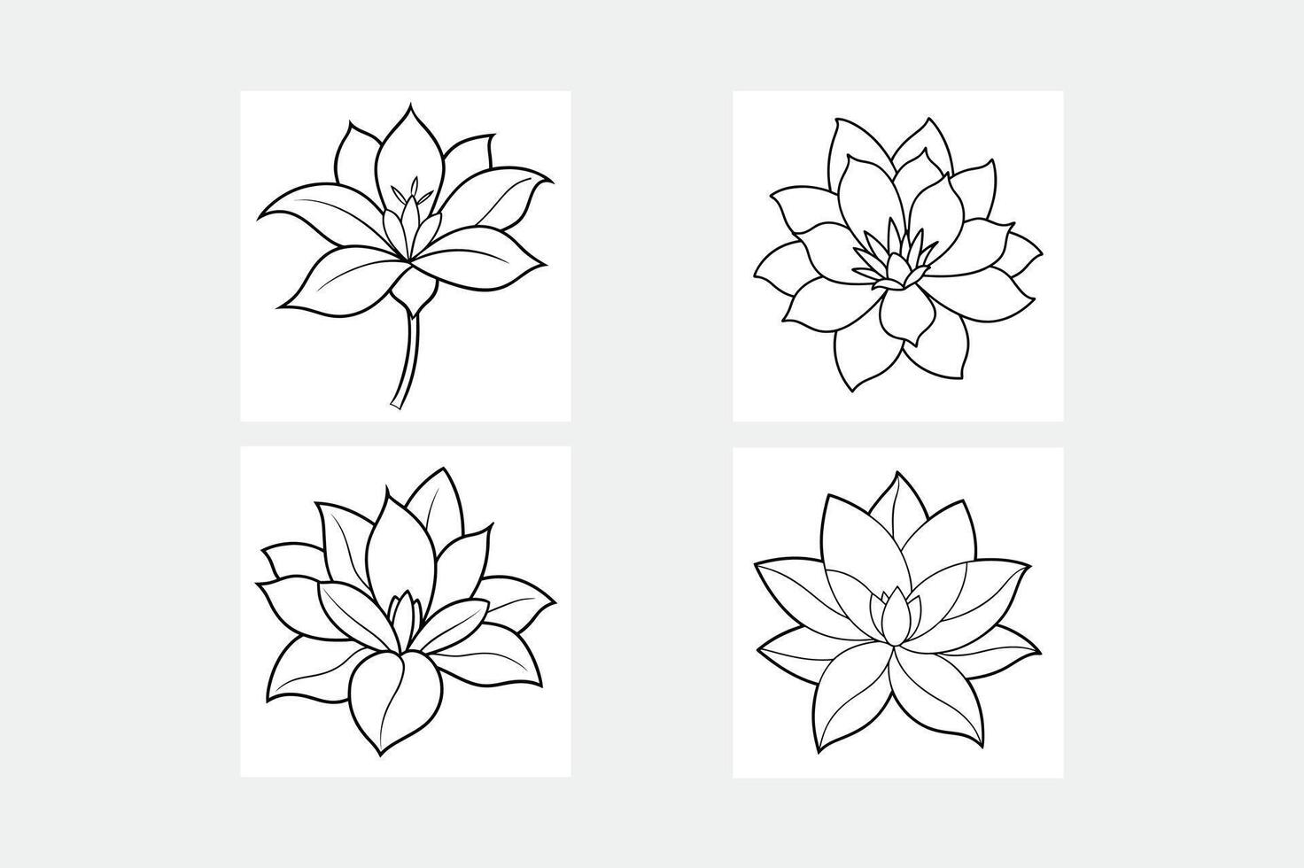 A drawing of a flower with a line drawing of a lotus flower vector
