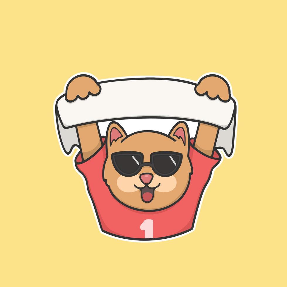Supporter Cat Holding a Banner Sticker Cute Illustration vector