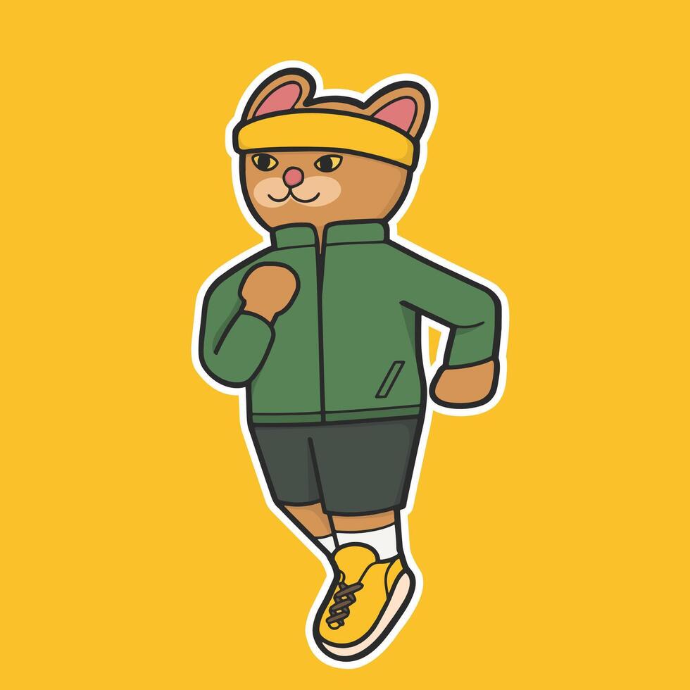 Jogging Cat Sticker Cute Illustration vector