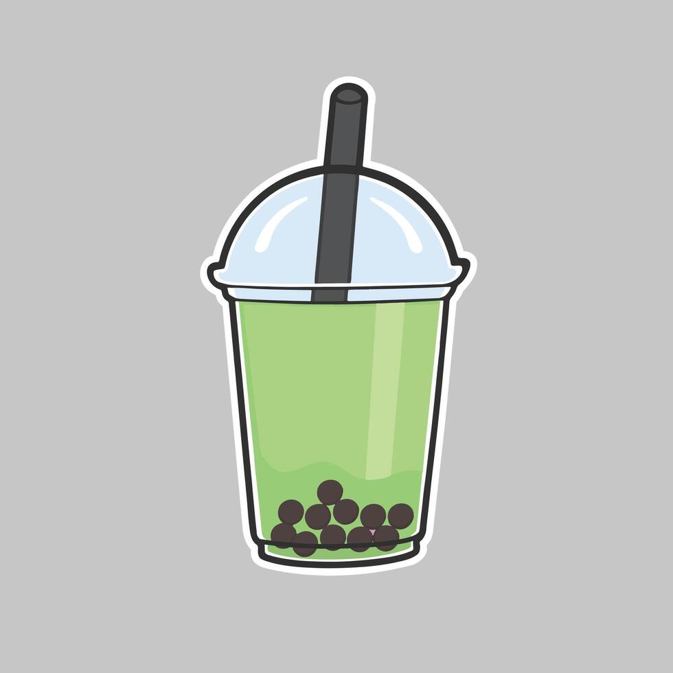 Green Tea Boba Sticker Cute Illustration vector