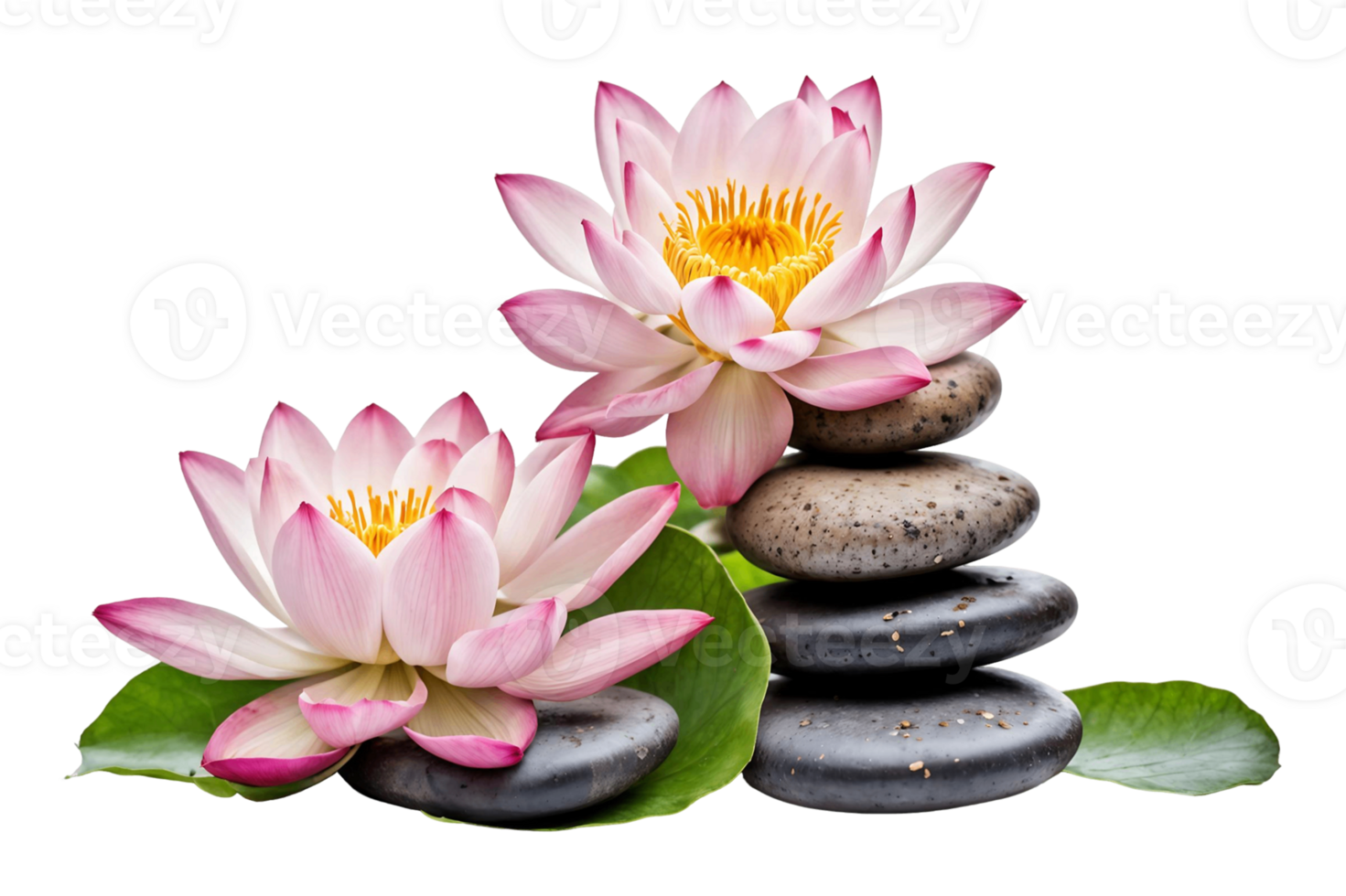 Calm Spa Stones with Lotus Blooms Isolated on Transparent Background png