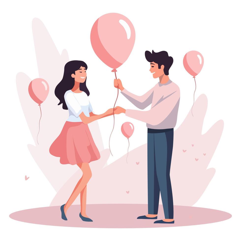 A happy girl and a man are holding balloons. vector