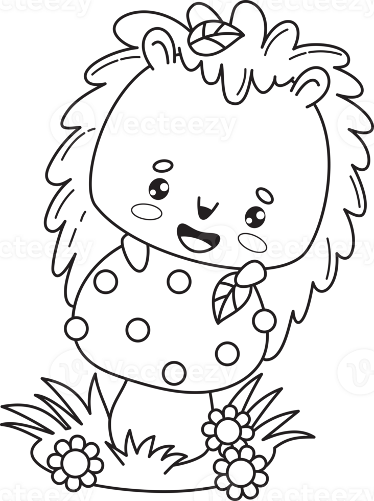 Cartoon outline hedgehog on mushroom png