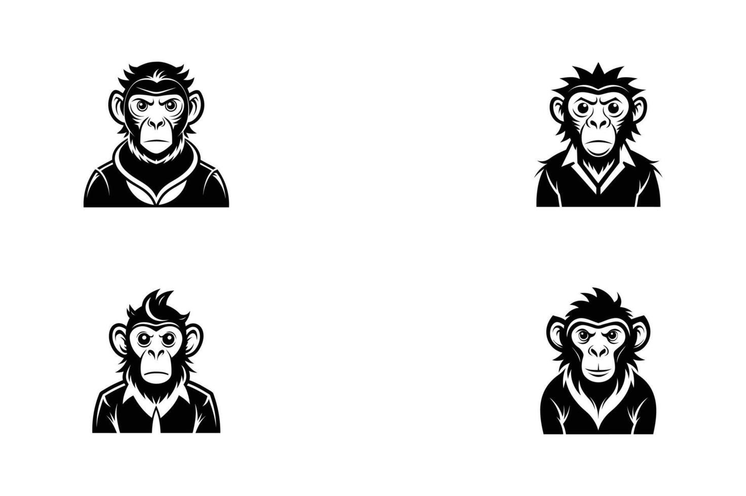 set of intelligent monkey , silhouette, logo, design vector