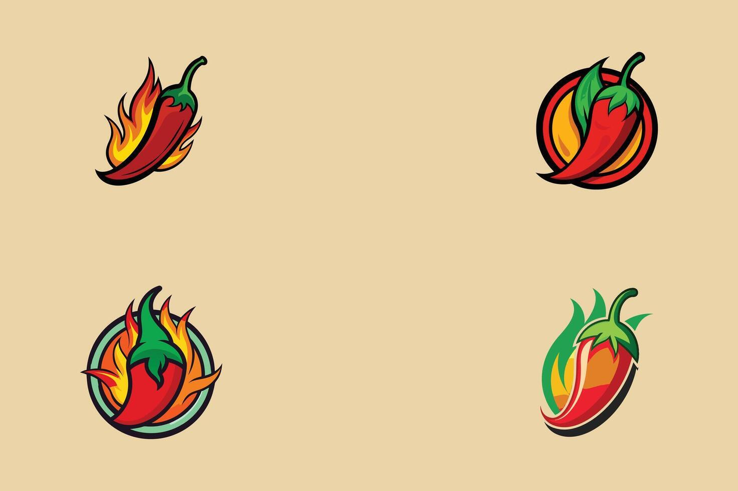 set of chilies with fire , design vector