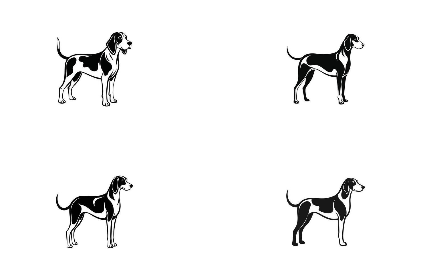 set of Coonhound dog , silhouette, logo concept style black and white vector