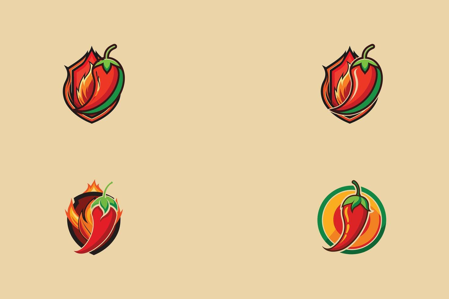 set of chilies with fire , silhouette, concept design vector