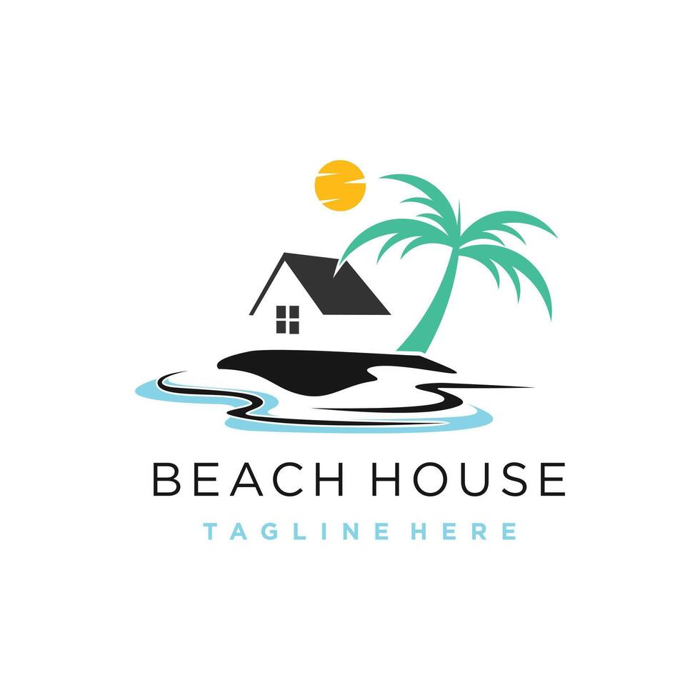 beach house logo design with modern creative concept vector