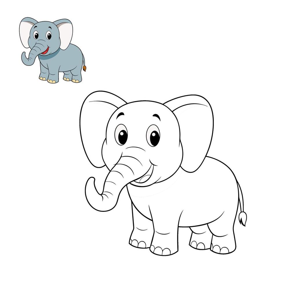 A fun and friendly elephant coloring page for kids, with bold, easy-to-color outlines. Perfect for preschoolers and toddlers to explore art with an animal theme. vector