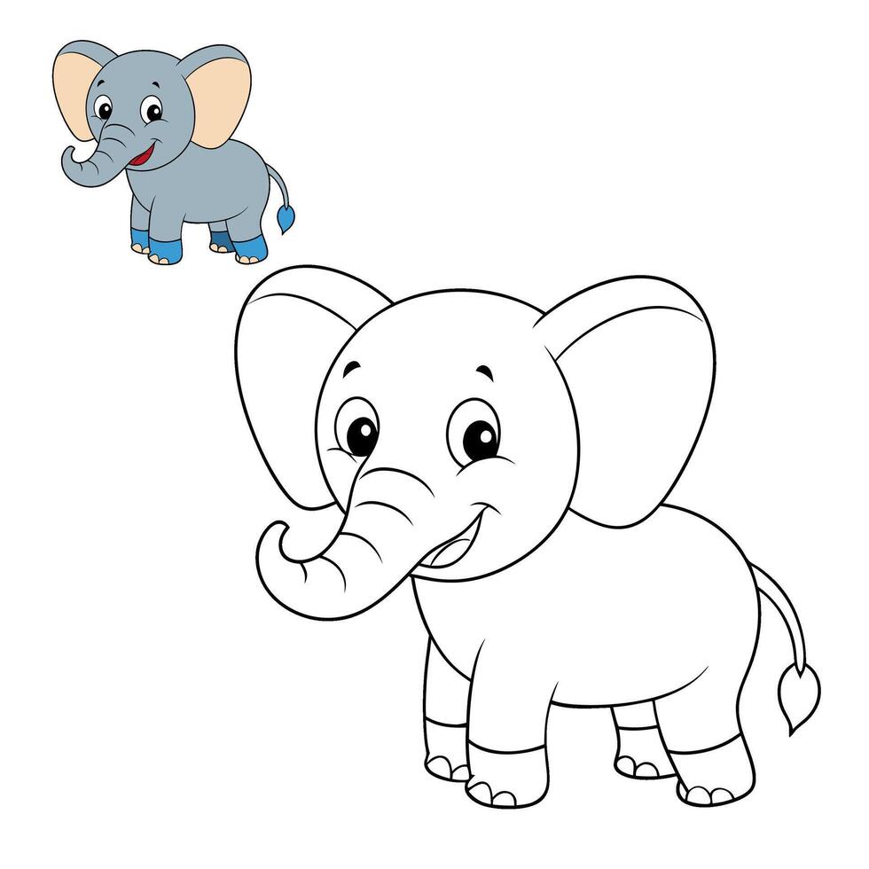 Fun elephant coloring page for kids, featuring a friendly, cartoon elephant with bold outlines, perfect for young children learning to color within the lines. vector