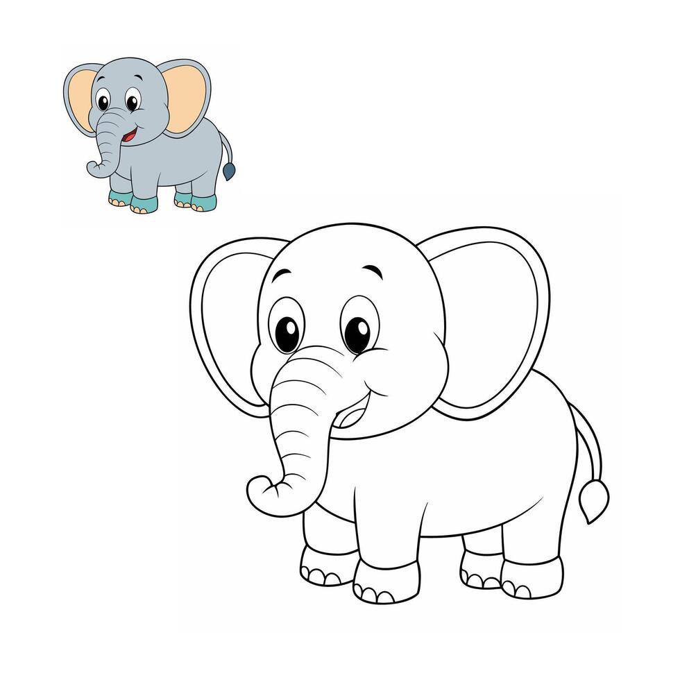 A fun and friendly elephant coloring page for kids, with bold, easy-to-color outlines. Perfect for preschoolers and toddlers to explore art with an animal theme. vector