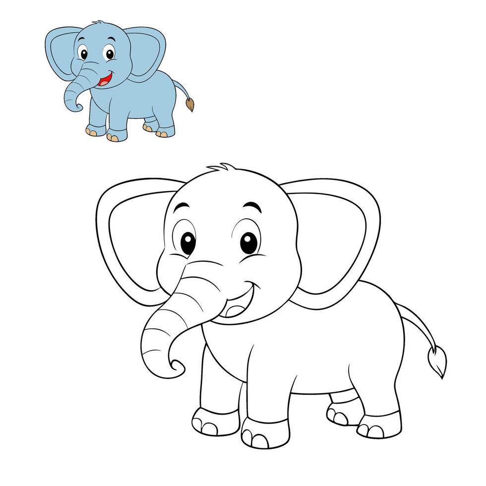 A fun and friendly elephant coloring page for kids, with bold, easy-to-color outlines. Perfect for preschoolers and toddlers to explore art with an animal theme. vector