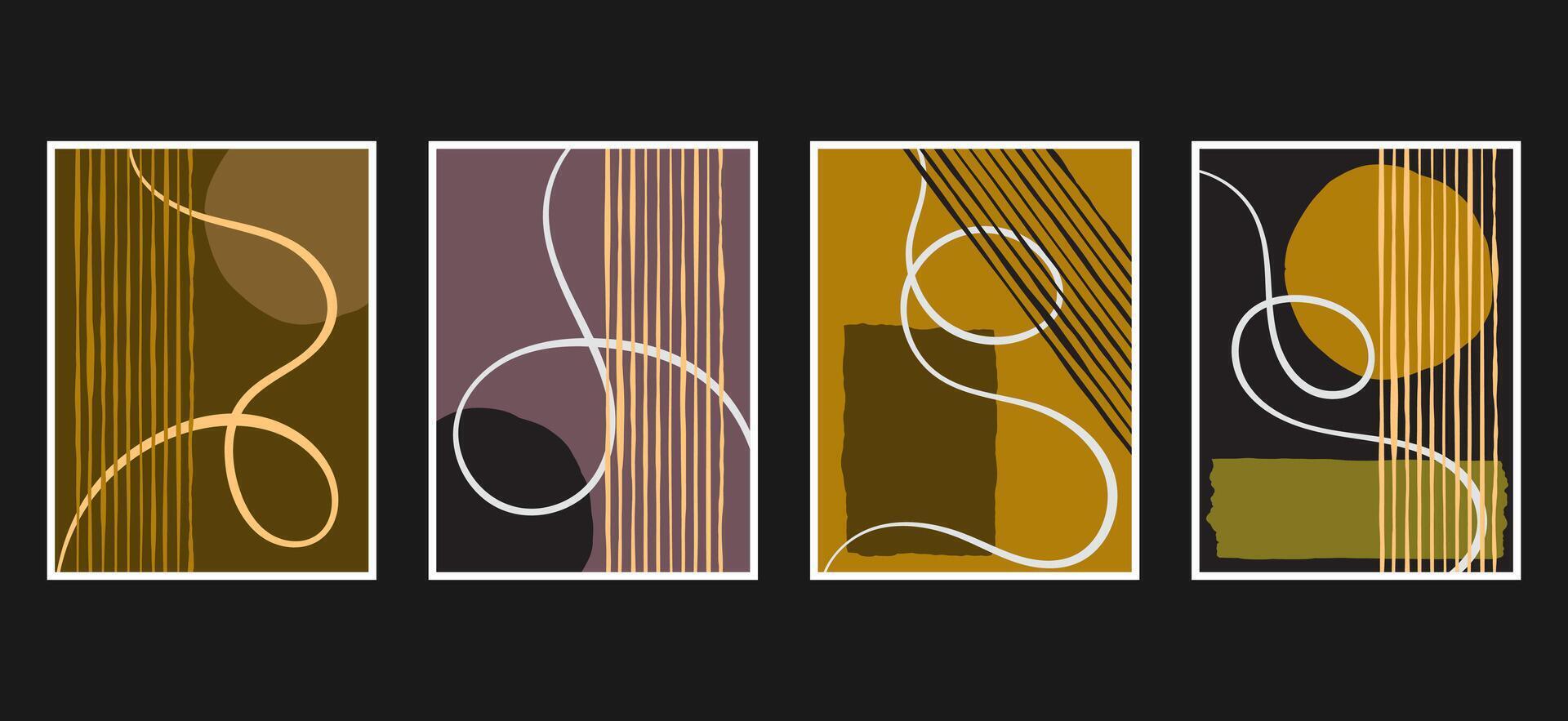 Set of hand drawn backgrounds for interior design, poster and prints. Neutrals Minimalist style of distorted deformed geometric shapes. Abstract composition in flat style vector