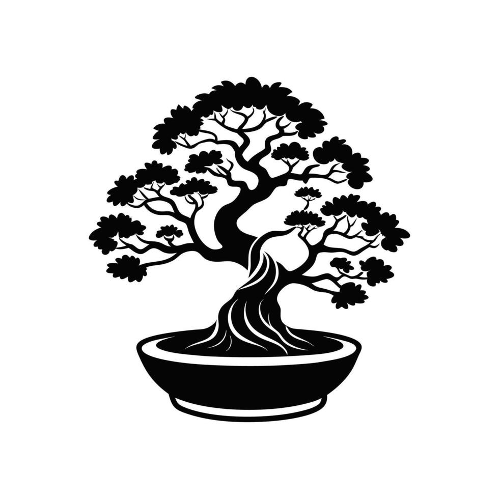 bonsai tree , design template style concept illustration black and white vector
