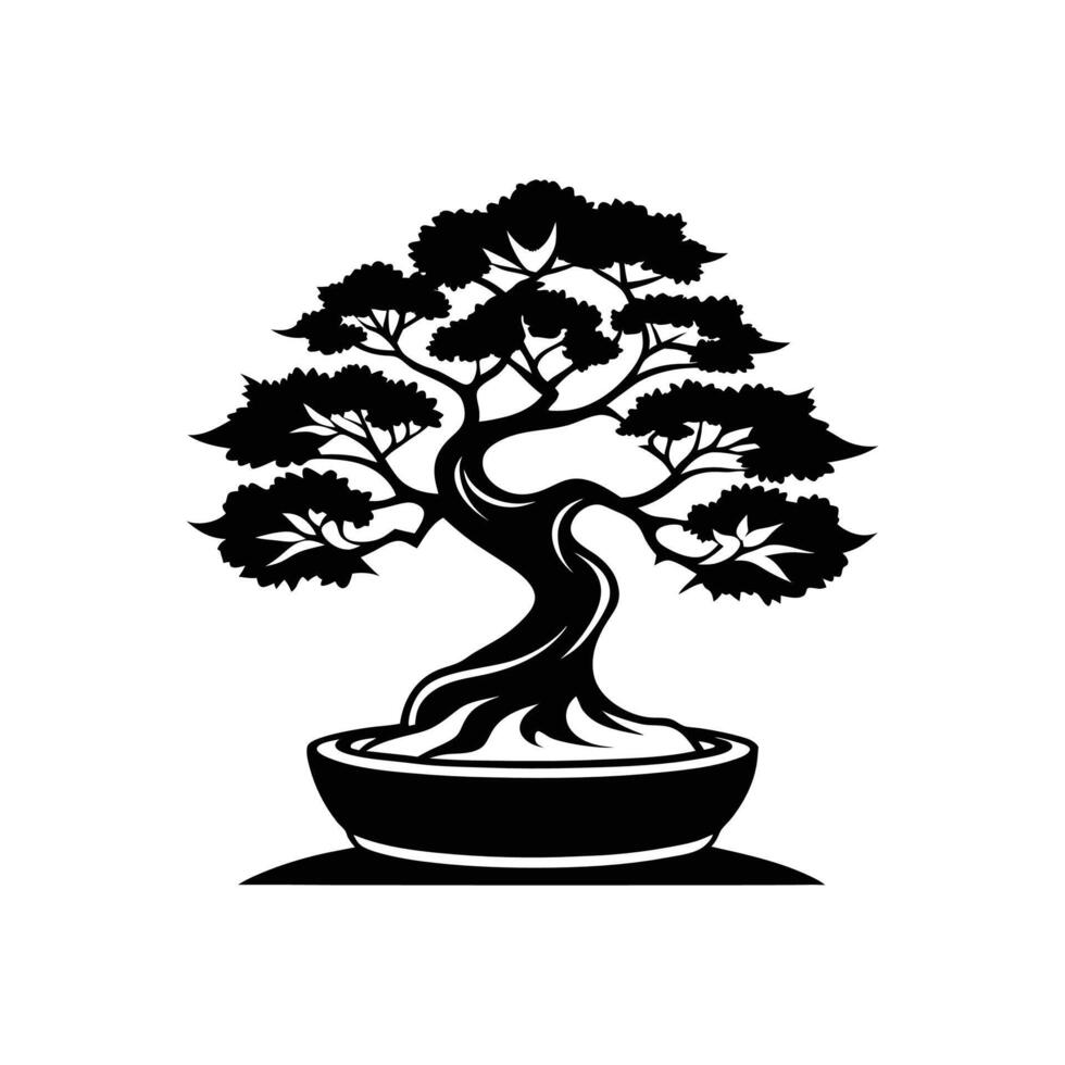 bonsai tree silhouette design black and white vector