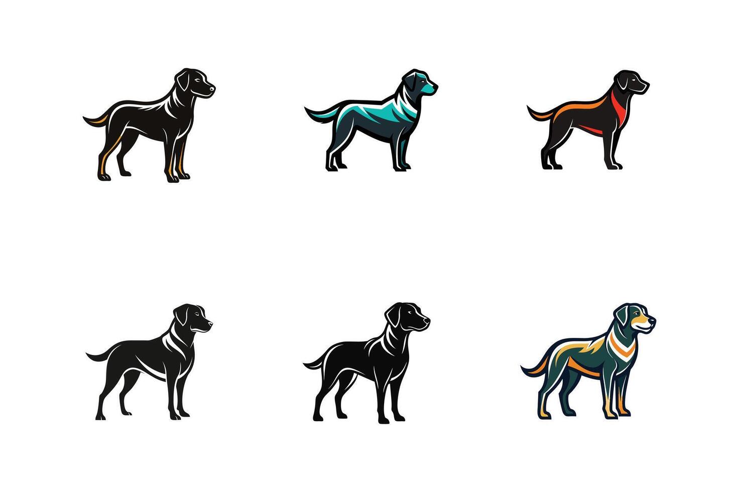 set of Chesapeake Bay Retriever dog , art silhouette illustration logo design on white background vector