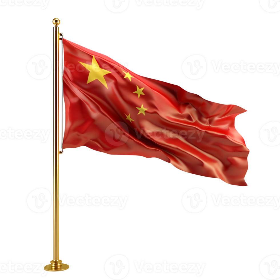 China waving flag isolated on transparent background png