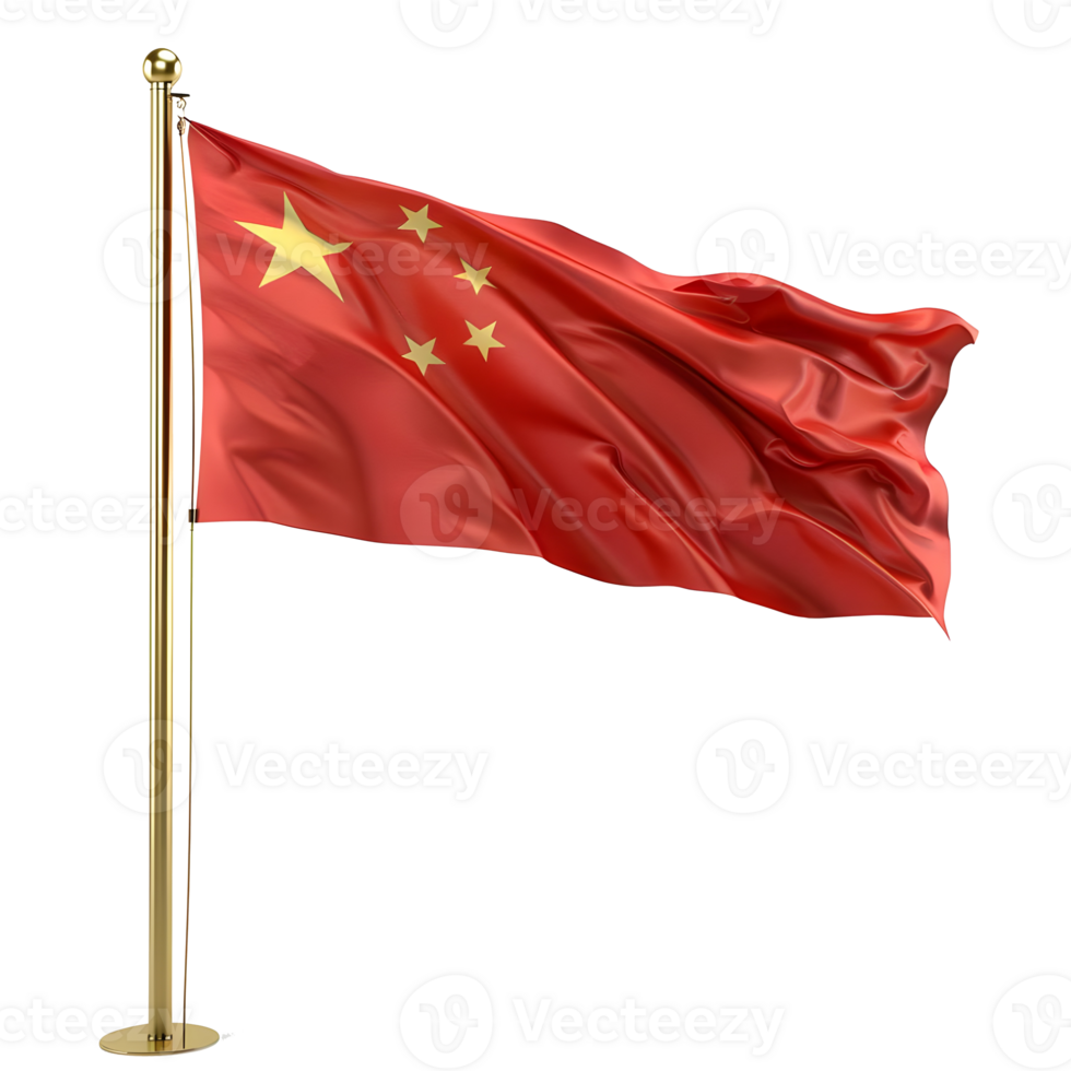 China flag on pole isolated on transparent background png