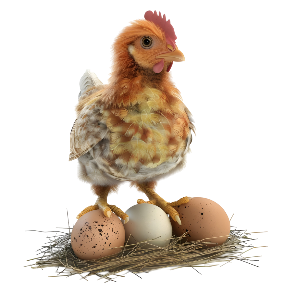 Chicken standing on eggs isolated on transparent background png