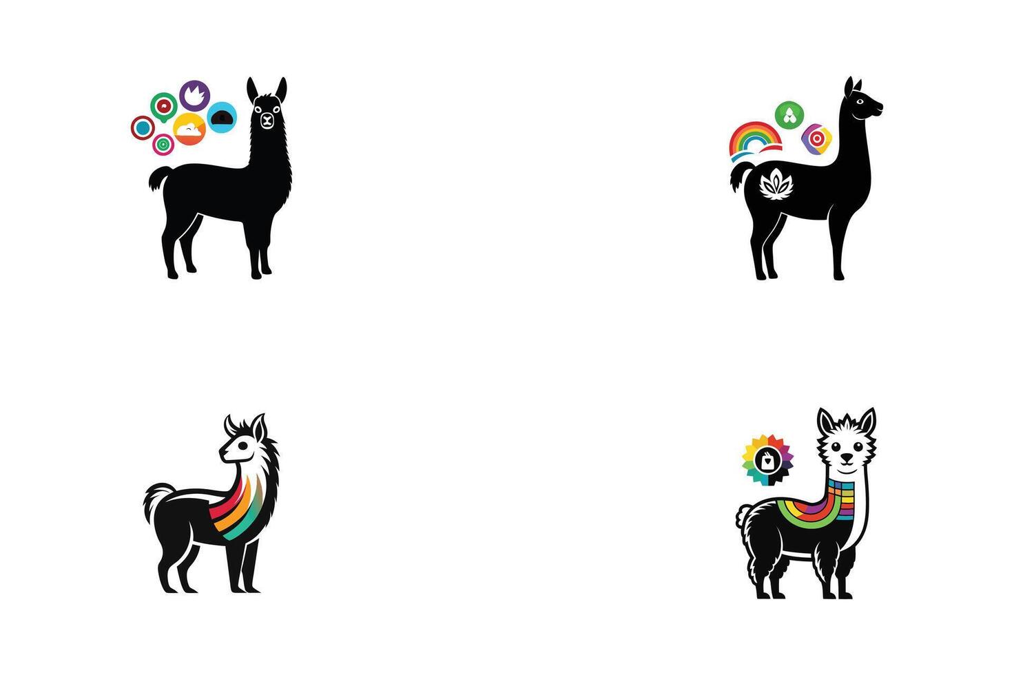set of Chic Alpaca Silhouette Illustrations vector