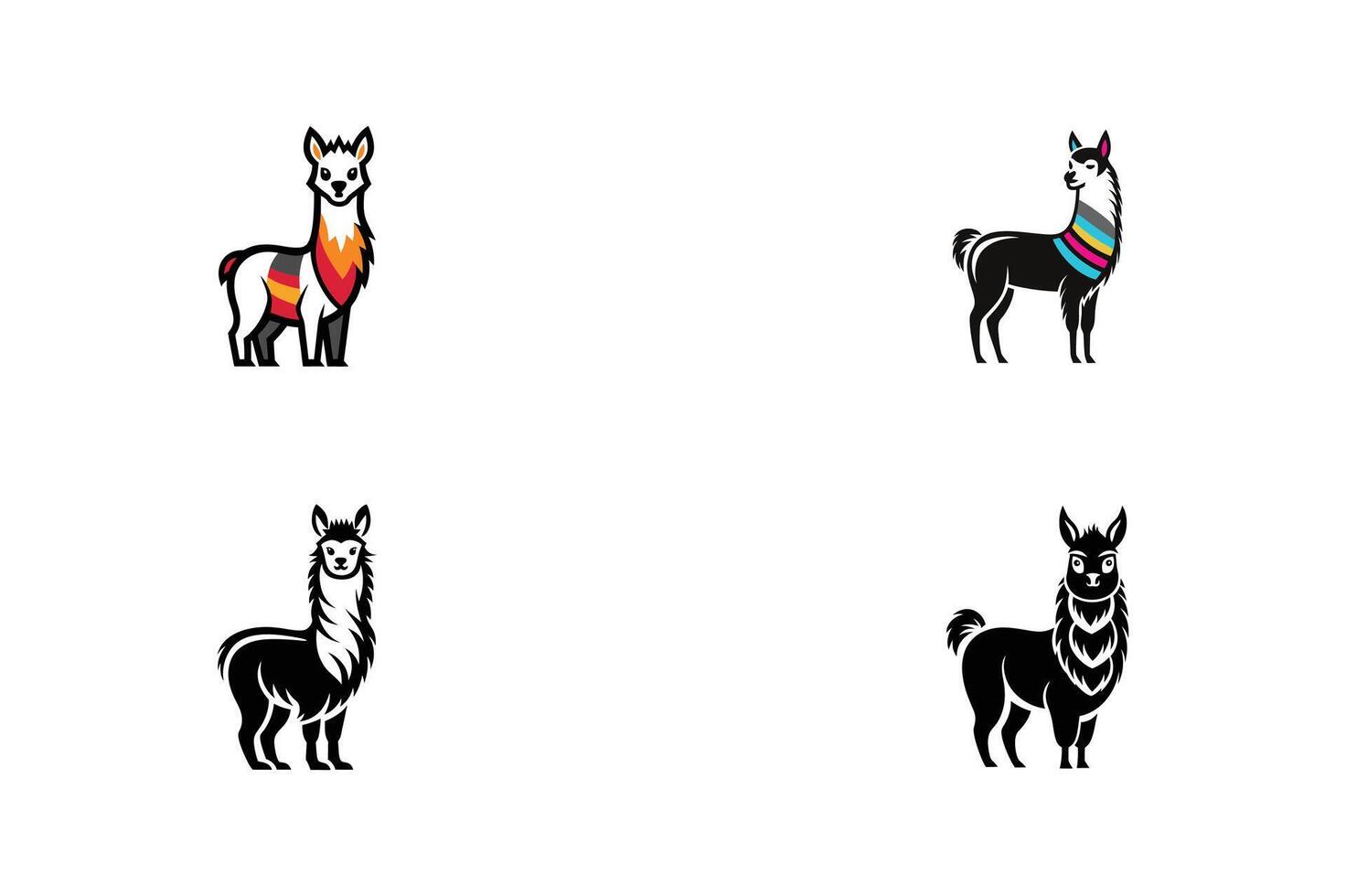 set of Chic Alpaca Silhouette Illustrations design on white background vector