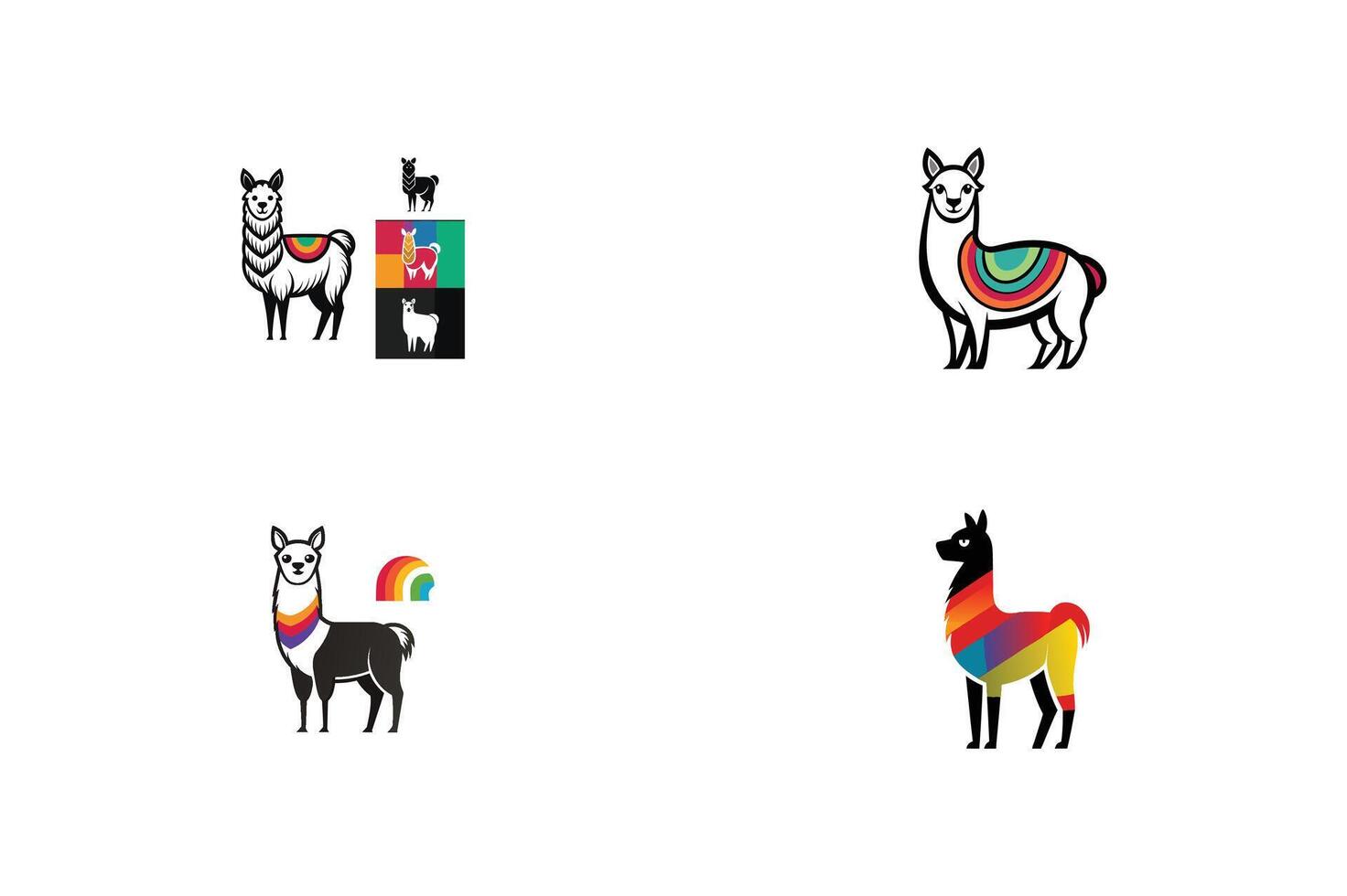 set of Chic Alpaca Silhouette Illustrations logo design style vector