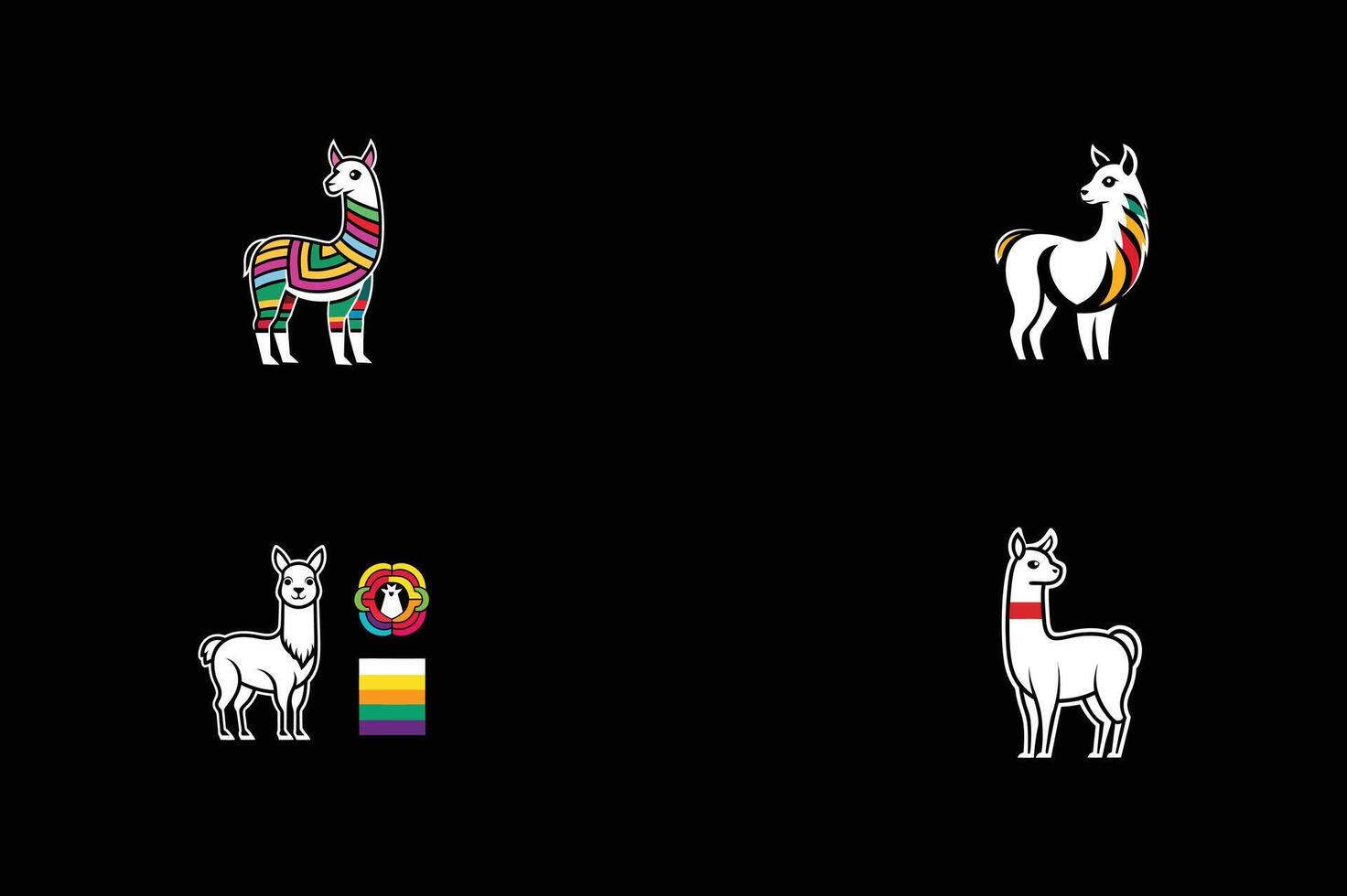 set of Alpaca Silhouette Design Concepts vector