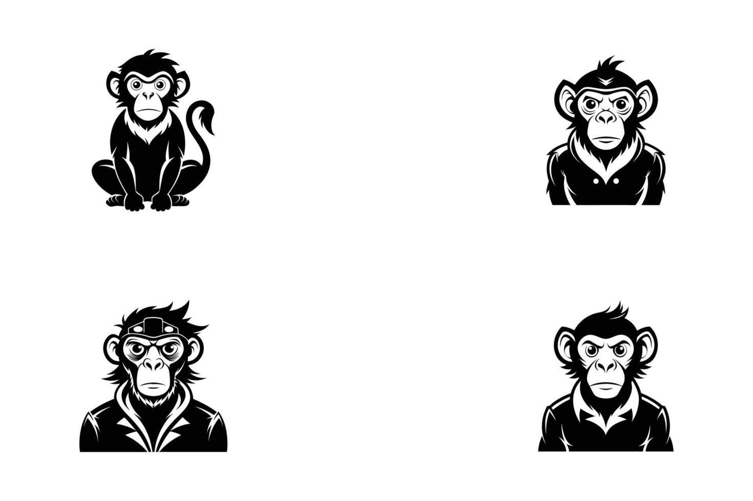 set of intelligent monkey , silhouette, logo, design style template vector