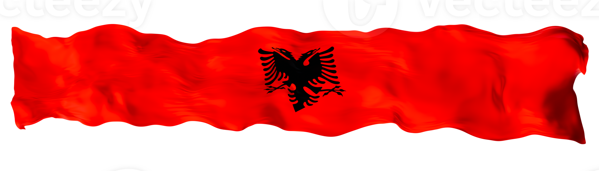 Stylized flag of Albania, waving in the wind, on transparent background. Footer, header or divider. Cut out wide, panoramic element. Banner for patriotic themes or national event promotions. 3D. png
