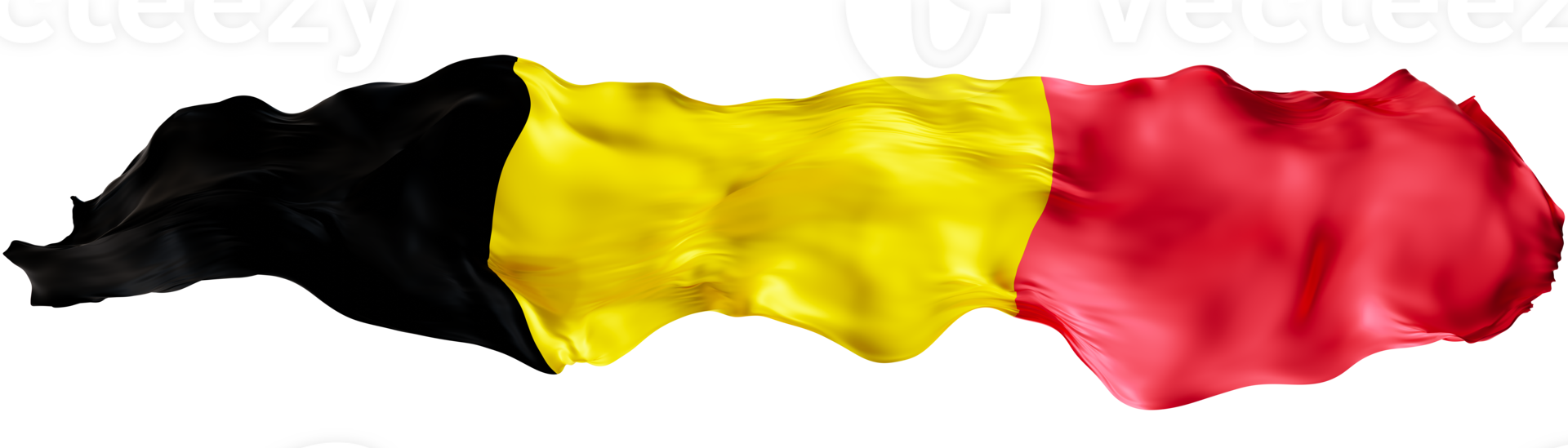 Stylized flag of Belgium, waving in the wind, on transparent background. Footer, header or divider. Cut out wide, panoramic element. Banner for patriotic themes or national event promotions. 3D. png