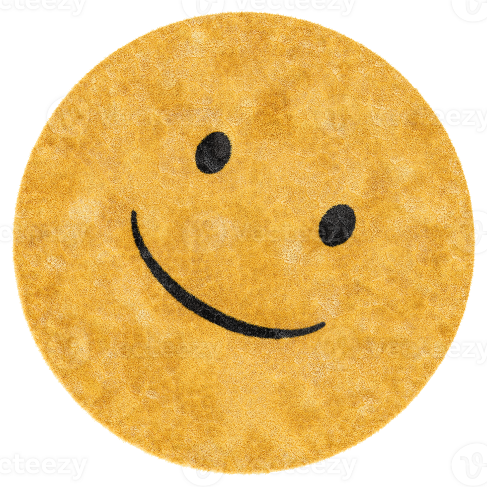 Vibrant, yellow round carpet, with detailed texture, perfect for modern kids room interiors, on transparent background. Cut out rug. Childish playful style. Top view floor plan element. 3D. png