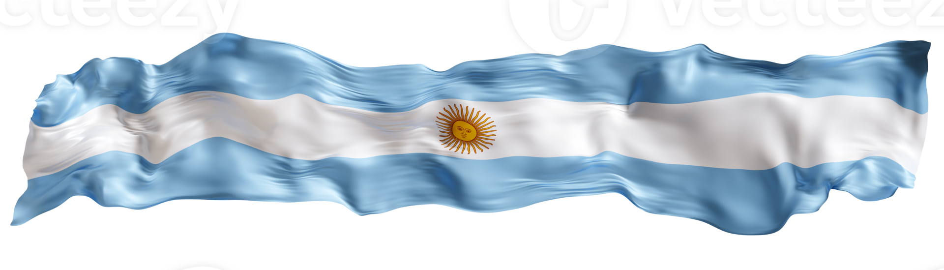 Stylized flag of Argentina, waving in the wind, on transparent background. Footer, header or divider. Cut out wide, panoramic element. Banner for patriotic themes or national event promotions. 3D. png